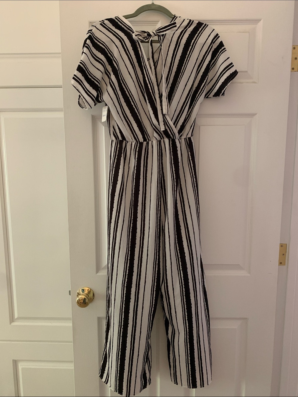 Black and White Striped One-Piece Jumpsuit